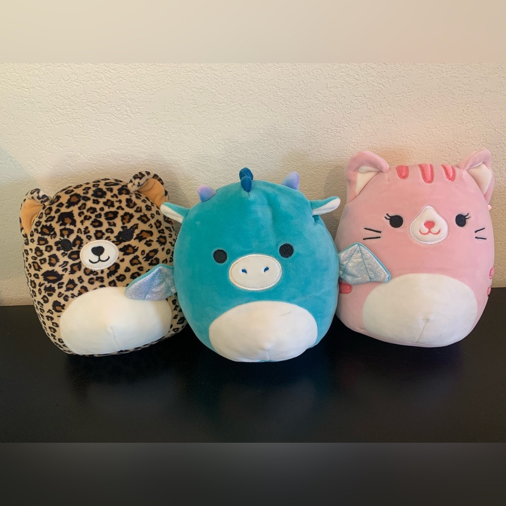 SQUISHMALLOWS Lot of THREE 8" Tatiana the Dragon | Laura the Cat | Lexie Cheetah